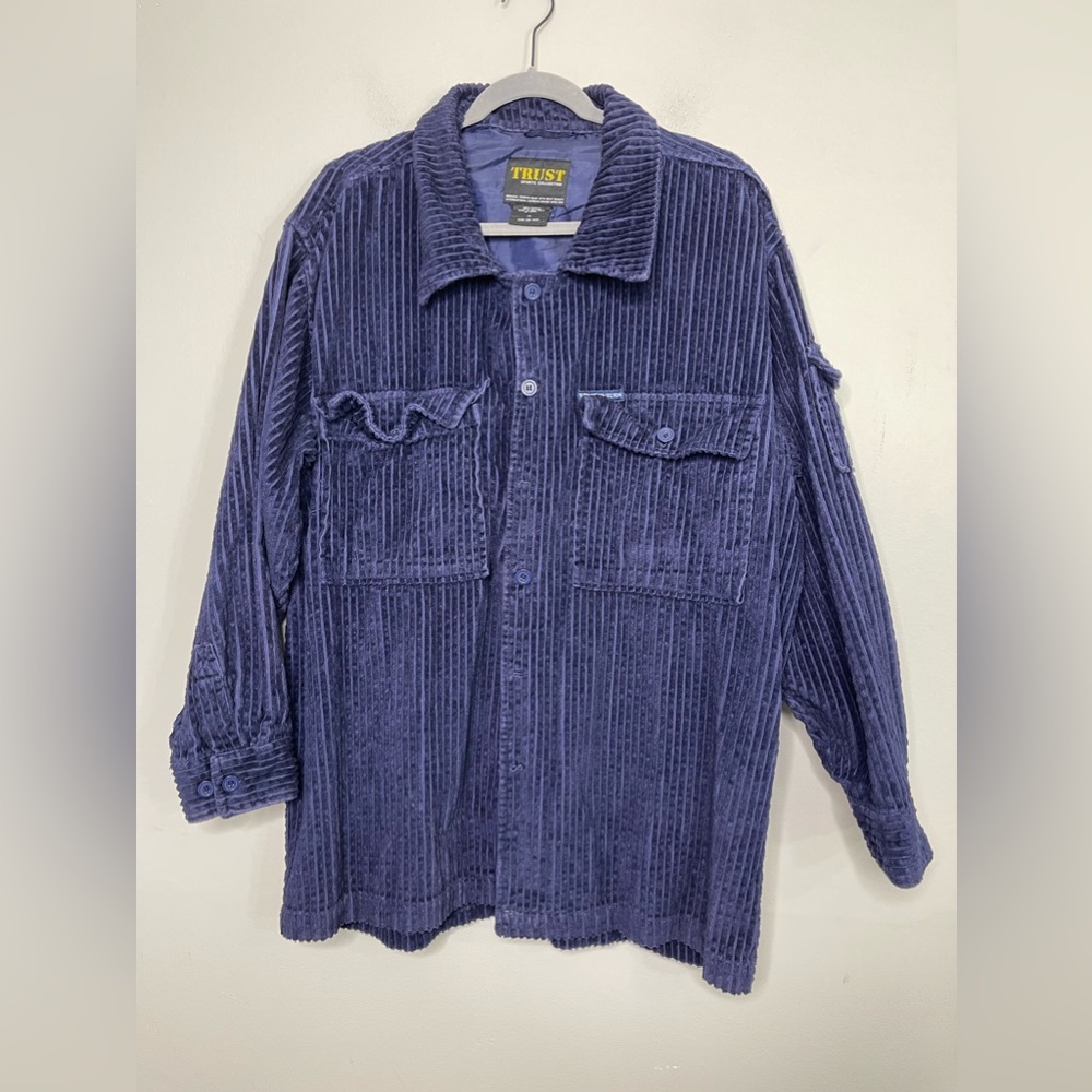Trust Vintage Men’s Navy Cotton Corduroy Utility Shirt Jacket Shacket Sz XL